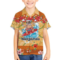 Hawaii Mele Kalikimaka Family Matching Puletasi and Hawaiian Shirt Funny Santa Claus Surfing on Tropical Plants LT03 Son's Shirt Multicolor - Polynesian Pride