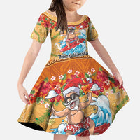 Hawaii Mele Kalikimaka Family Matching Summer Maxi Dress and Hawaiian Shirt Funny Santa Claus Surfing on Tropical Plants LT03 Daughter's Dress Multicolor - Polynesian Pride