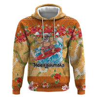 Hawaii Mele Kalikimaka Hoodie Funny Santa Claus Surfing on Tropical Plants - Polynesian Pride
