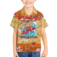 Hawaii Mele Kalikimaka Kid Hawaiian Shirt Funny Santa Claus Surfing on Tropical Plants - Polynesian Pride