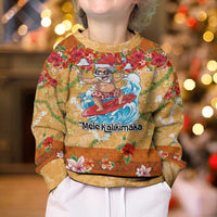 Hawaii Mele Kalikimaka Kid Ugly Christmas Sweater Funny Santa Claus Surfing on Tropical Plants - Polynesian Pride