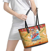 Hawaii Mele Kalikimaka Leather Tote Bag Funny Santa Claus Surfing on Tropical Plants - Polynesian Pride