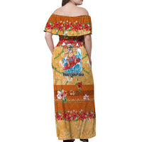 Hawaii Mele Kalikimaka Off Shoulder Maxi Dress Funny Santa Claus Surfing on Tropical Plants - Polynesian Pride