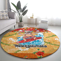 Hawaii Mele Kalikimaka Round Carpet Funny Santa Claus Surfing on Tropical Plants - Polynesian Pride