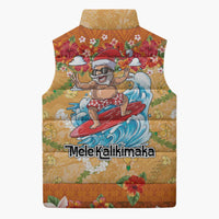 Hawaii Mele Kalikimaka Sleeveless Puffer Jacket Funny Santa Claus Surfing on Tropical Plants - Polynesian Pride