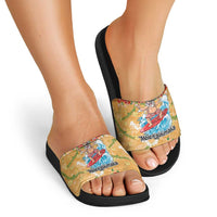 Hawaii Mele Kalikimaka Slide Sandals Funny Santa Claus Surfing on Tropical Plants - Polynesian Pride
