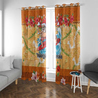 Hawaii Mele Kalikimaka Window Curtain Funny Santa Claus Surfing on Tropical Plants - Polynesian Pride