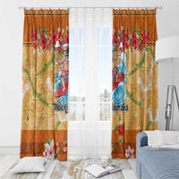 Hawaii Mele Kalikimaka Window Curtain Funny Santa Claus Surfing on Tropical Plants - Polynesian Pride