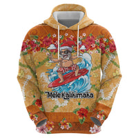 Hawaii Mele Kalikimaka Zip Hoodie Funny Santa Claus Surfing on Tropical Plants - Polynesian Pride