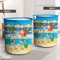 Polynesian Merry Christmas Laundry Basket Funny Santa Beach Tropical Plant and Turtle - Polynesian Pride