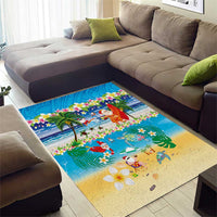 Polynesian Merry Christmas Area Rug Funny Santa Beach Tropical Plant and Turtle - Polynesian Pride