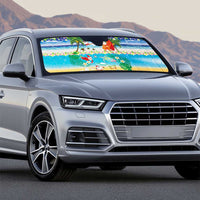 Polynesian Merry Christmas Auto Sun Shade Funny Santa Beach Tropical Plant and Turtle - Polynesian Pride