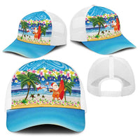 Polynesian Merry Christmas Baseball Net Cap Funny Santa Beach Tropical Plant and Turtle - Polynesian Pride