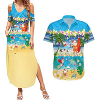Polynesian Merry Christmas Couples Matching Summer Maxi Dress and Hawaiian Shirt Funny Santa Beach Tropical Plant and Turtle LT03 Multicolor - Polynesian Pride