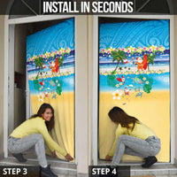 Polynesian Merry Christmas Door Cover Funny Santa Beach Tropical Plant and Turtle - Polynesian Pride