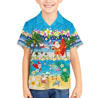Polynesian Merry Christmas Family Matching Long Sleeve Bodycon Dress and Hawaiian Shirt Funny Santa Beach Tropical Plant and Turtle LT03 Son's Shirt Multicolor - Polynesian Pride