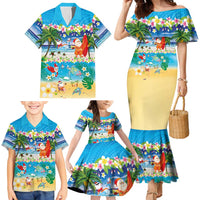 Polynesian Merry Christmas Family Matching Mermaid Dress and Hawaiian Shirt Funny Santa Beach Tropical Plant and Turtle LT03 - Polynesian Pride