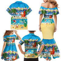 Polynesian Merry Christmas Family Matching Mermaid Dress and Hawaiian Shirt Funny Santa Beach Tropical Plant and Turtle - Polynesian Pride