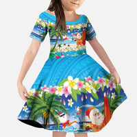 Polynesian Merry Christmas Family Matching Off Shoulder Maxi Dress and Hawaiian Shirt Funny Santa Beach Tropical Plant and Turtle LT03 Daughter's Dress Multicolor - Polynesian Pride