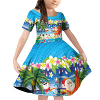 Polynesian Merry Christmas Family Matching Off Shoulder Short Dress and Hawaiian Shirt Funny Santa Beach Tropical Plant and Turtle LT03 Daughter's Dress Multicolor - Polynesian Pride