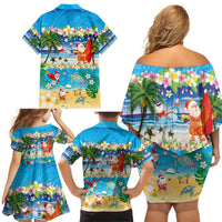 Polynesian Merry Christmas Family Matching Off Shoulder Short Dress and Hawaiian Shirt Funny Santa Beach Tropical Plant and Turtle LT03 - Polynesian Pride
