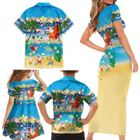 Polynesian Merry Christmas Family Matching Short Sleeve Bodycon Dress and Hawaiian Shirt Funny Santa Beach Tropical Plant and Turtle LT03 - Polynesian Pride