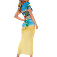 Polynesian Merry Christmas Family Matching Short Sleeve Bodycon Dress and Hawaiian Shirt Funny Santa Beach Tropical Plant and Turtle LT03 - Polynesian Pride