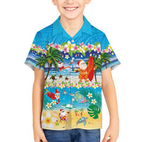 Polynesian Merry Christmas Family Matching Short Sleeve Bodycon Dress and Hawaiian Shirt Funny Santa Beach Tropical Plant and Turtle LT03 Son's Shirt Multicolor - Polynesian Pride