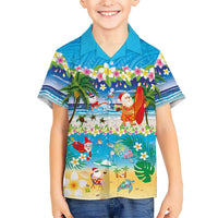 Polynesian Merry Christmas Family Matching Tank Maxi Dress and Hawaiian Shirt Funny Santa Beach Tropical Plant and Turtle LT03 Son's Shirt Multicolor - Polynesian Pride