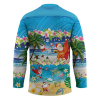 Polynesian Merry Christmas Hockey Jersey Funny Santa Beach Tropical Plant and Turtle - Polynesian Pride