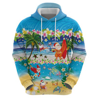 Polynesian Merry Christmas Hoodie Funny Santa Beach Tropical Plant and Turtle - Polynesian Pride