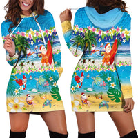 Polynesian Merry Christmas Hoodie Dress Funny Santa Beach Tropical Plant and Turtle - Polynesian Pride