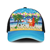 Polynesian Merry Christmas Mesh Trucker Cap Funny Santa Beach Tropical Plant and Turtle - Polynesian Pride