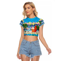 Polynesian Merry Christmas Raglan Cropped T Shirt Funny Santa Beach Tropical Plant and Turtle - Polynesian Pride