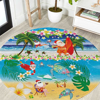 Polynesian Merry Christmas Round Carpet Funny Santa Beach Tropical Plant and Turtle - Polynesian Pride