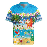 Polynesian Merry Christmas Rugby Jersey Funny Santa Beach Tropical Plant and Turtle - Polynesian Pride