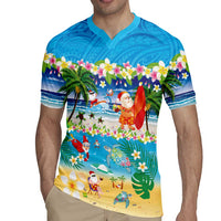 Polynesian Merry Christmas Rugby Jersey Funny Santa Beach Tropical Plant and Turtle LT03 - Polynesian Pride
