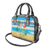 Polynesian Merry Christmas Shoulder Handbag Funny Santa Beach Tropical Plant and Turtle - Polynesian Pride
