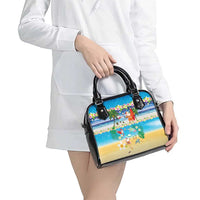 Polynesian Merry Christmas Shoulder Handbag Funny Santa Beach Tropical Plant and Turtle - Polynesian Pride