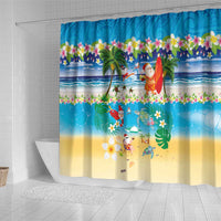 Polynesian Merry Christmas Shower Curtain Funny Santa Beach Tropical Plant and Turtle - Polynesian Pride