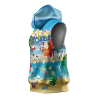 Polynesian Merry Christmas Sleeveless Hoodie Funny Santa Beach Tropical Plant and Turtle - Polynesian Pride