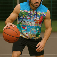 Polynesian Merry Christmas Sleeveless Zip Hoodie Funny Santa Beach Tropical Plant and Turtle - Polynesian Pride