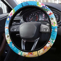 Polynesian Merry Christmas Steering Wheel Cover Funny Santa Beach Tropical Plant and Turtle - Polynesian Pride
