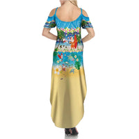 Polynesian Merry Christmas Summer Maxi Dress Funny Santa Beach Tropical Plant and Turtle - Polynesian Pride