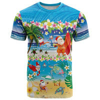 Polynesian Merry Christmas T Shirt Funny Santa Beach Tropical Plant and Turtle - Polynesian Pride
