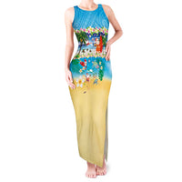 Polynesian Merry Christmas Tank Maxi Dress Funny Santa Beach Tropical Plant and Turtle - Polynesian Pride