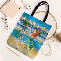 Polynesian Merry Christmas Tote Bag Funny Santa Beach Tropical Plant and Turtle - Polynesian Pride