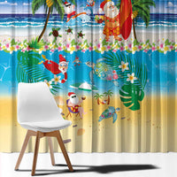 Polynesian Merry Christmas Window Curtain Funny Santa Beach Tropical Plant and Turtle - Polynesian Pride