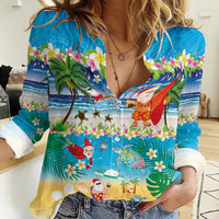Polynesian Merry Christmas Women Casual Shirt Funny Santa Beach Tropical Plant and Turtle - Polynesian Pride