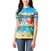 Polynesian Merry Christmas Women Polo Shirt Funny Santa Beach Tropical Plant and Turtle - Polynesian Pride